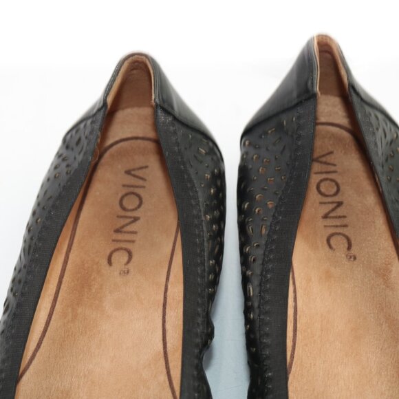 Vionic Womens Robyn Ballet Flats Size 6 Black Leather Slip On Shoes Perforated - Picture 9 of 13